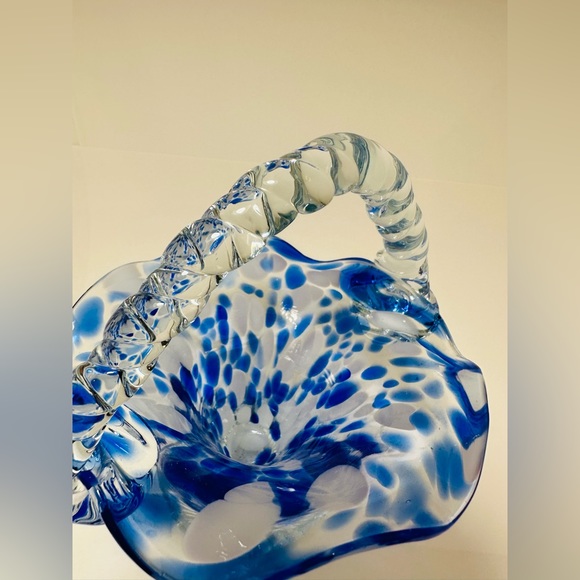 Accents Vintage Murano Style Blown Glass Basketspace Age Cobalt Blue